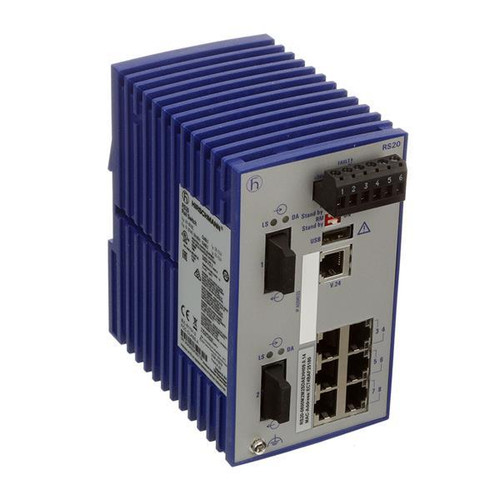 Hirschmann 8-Ports Fast Ethernet Managed switch 2x uplink: 100BASE-FX SM-SC 6 x standard 10/100 BASE TX RJ45 (Refurbished)