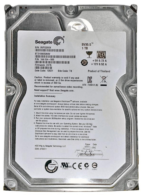 1AA154-500 Seagate SV35.5 Series 1TB 7200RPM SATA 6Gbps 32MB Cache 3.5-inch Internal Hard Drive