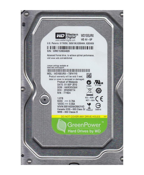 WD10EURX-73FH1YO Western Digital AV-GP 1TB 5400RPM SATA 6Gbps 64MB Cache 3.5-inch Internal Hard Drive