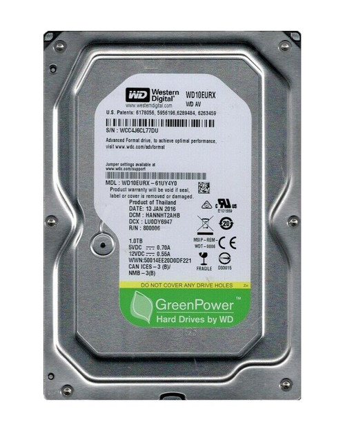 WD10EURX-61UY4Y0 Western Digital AV-GP 1TB 5400RPM SATA 6Gbps 64MB Cache 3.5-inch Internal Hard Drive