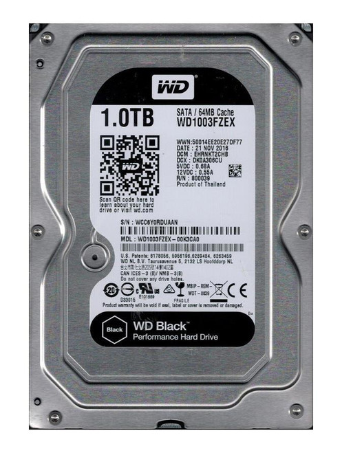 WD1003FZEX-OOK3CAO Western Digital Black 1TB 7200RPM SATA 6Gbps 64MB Cache  3.5-inch Internal Hard Drive