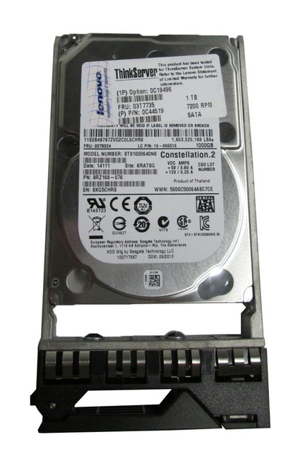 0C19496-A1 Lenovo 1TB 7200RPM SATA 6Gbps Hot Swap 2.5-inch Internal Hard Drive for ThinkServer