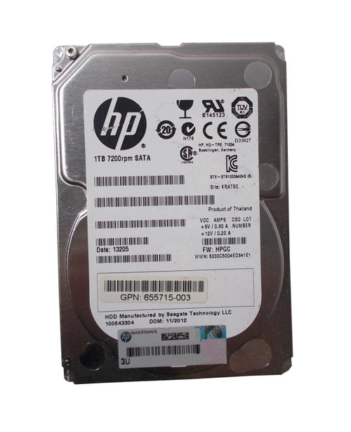 655715-003 HP 1TB 7200RPM SATA 6Gbps Midline Hot Swap 2.5-inch Internal Hard Drive with Smart Carrier for Gen8 Server