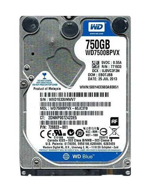 WD7500BPVX-60JC3TO Western Digital Blue 750GB 5400RPM SATA 6Gbps 8MB Cache 2.5-inch Internal Hard Drive