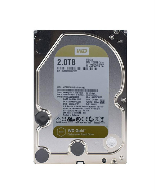 WD2005FBYZ-01YCBB2 Western Digital Gold 2TB 7200RPM SATA 6Gbps 128MB Cache (512n) 3.5-inch Internal Hard Drive