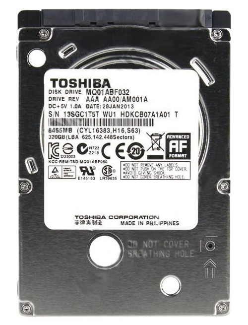 MQ01ABF032 Toshiba Mobile Thin 320GB 5400RPM SATA 6Gbps 8MB Cache (512e)  2.5-inch Internal Hard Drive