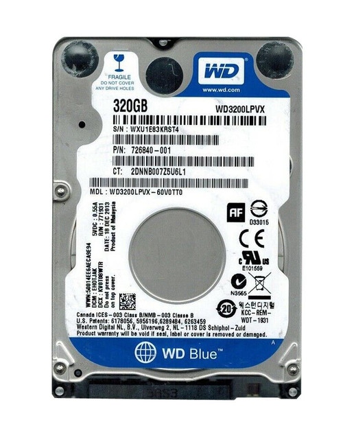 WD3200LPVX-60V0TTO Western Digital Blue 320GB 5400RPM SATA 6Gbps 8MB Cache 2.5-inch Internal Hard Drive