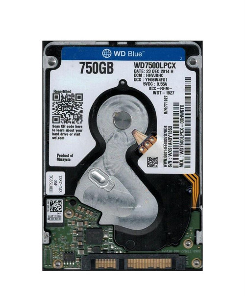 WD7500LPCX-00HWST0 Western Digital Blue 750GB 5400RPM SATA 6Gbps 16MB Cache 2.5-inch Internal Hard Drive