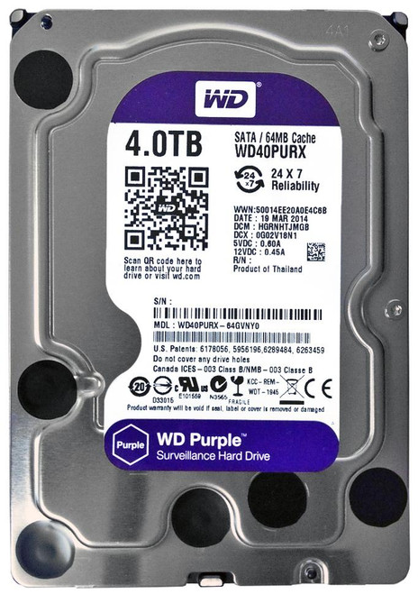 WD40PURX-64GVNY0 Western Digital Purple 4TB 5400RPM SATA 6Gbps 64MB Cache 3.5-inch Internal Hard Drive