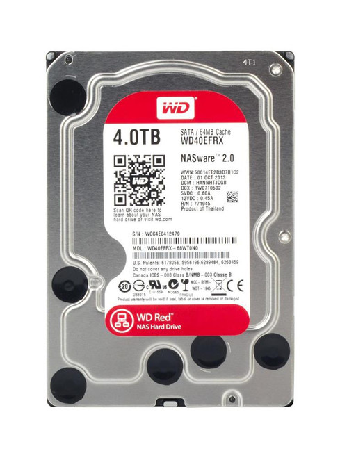 WD40EFRX-68WTONO Western Digital Red 4TB 5400RPM SATA 6Gbps 64MB Cache  3.5-inch Internal Hard Drive