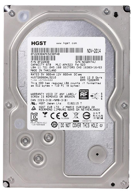 0F22830 HGST Hitachi Ultrastar 7K6000 6TB 7200RPM SAS 12Gbps 128MB Cache 3.5-inch Internal Hard Drive