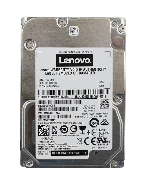 5H20X83205 Lenovo 300GB 15000RPM SAS 12Gbps 128MB Cache (512n) 2.5-inch Internal Hard Drive