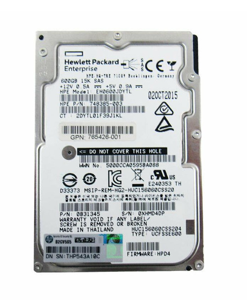 765426-001 HP 600GB 15000RPM SAS 12Gbps Dual Port Hot Swap 2.5-inch Internal Hard Drive