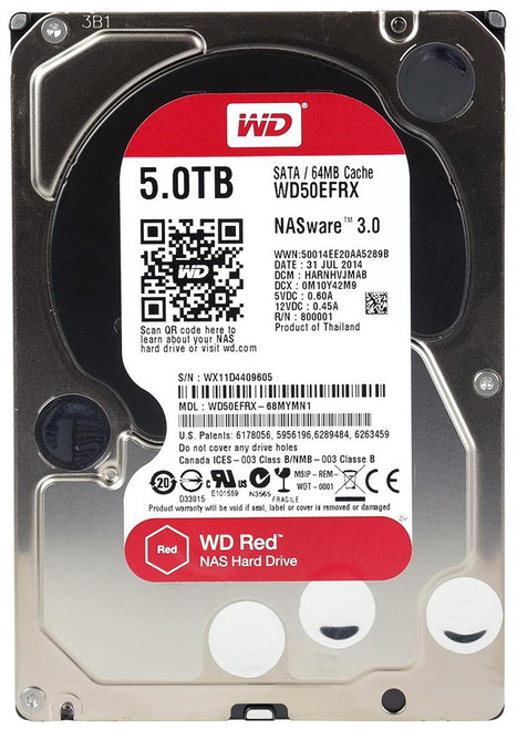 WD50EFRX Western Digital Red 5TB 5400RPM SATA 6Gbps 64MB Cache 3.5-inch Internal Hard Drive