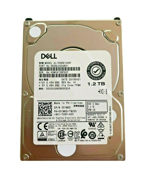 HDEBL82DAB51 Dell 1.2TB 10000RPM SAS 12Gbps 128MB Cache (512n) 2.5-inch Internal Hard Drive