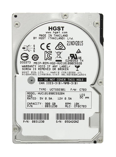 HUC101890CSS204 HGST Hitachi Ultrastar C10K1800 900GB 10000RPM SAS 12Gbps 128MB Cache (SE / 512n) 2.5-inch Internal Hard Drive