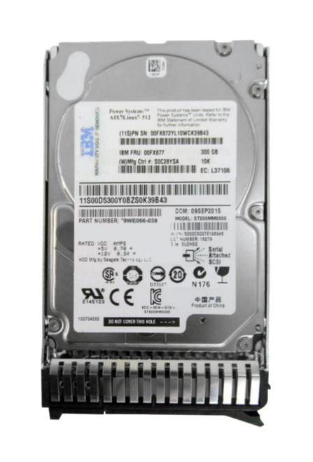 00FX872 IBM 300GB 10000RPM SAS 12Gbps (528-bytes) 2.5-inch Internal Hard Drive for AIX and Linux Based Server Systems