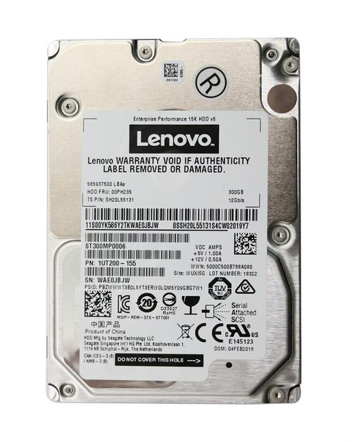 00XH181 Lenovo 300GB 10000RPM SAS 12Gbps 128MB Cache (512n) 2.5-inch Internal Hard Drive