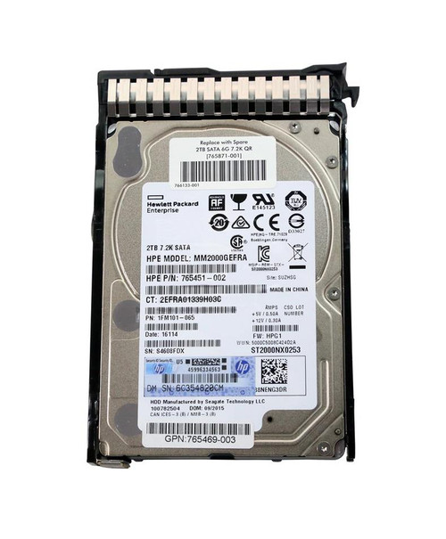 765451-002 HP 2TB 7200RPM SATA 6Gbps Midline 2.5-inch Internal Hard Drive with Smart Carrier