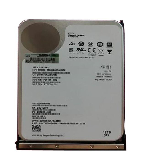 P01107-002 HPE 12TB 7200RPM SAS 12Gbps Midline LFF LP Helium 3.5-inch Internal Hard Drive for D8000