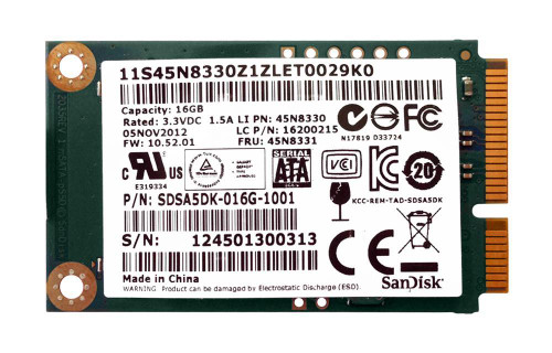 45N8331-06 Lenovo 16GB MLC SATA 6Gbps mSATA Internal Solid State Drive (SSD) for ThinkPad X230i