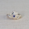 Blue Sapphire Anatomical Heart Claddagh Ring