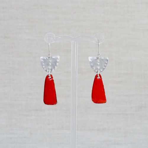 Silver & Rouge Enamel Earrings