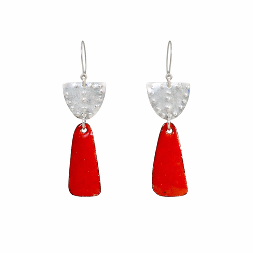 Silver & Rouge Enamel Earrings