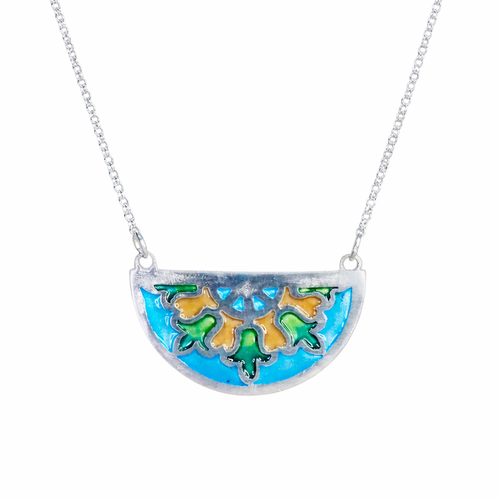 Silver, Green & Blue Semi Circle Necklace