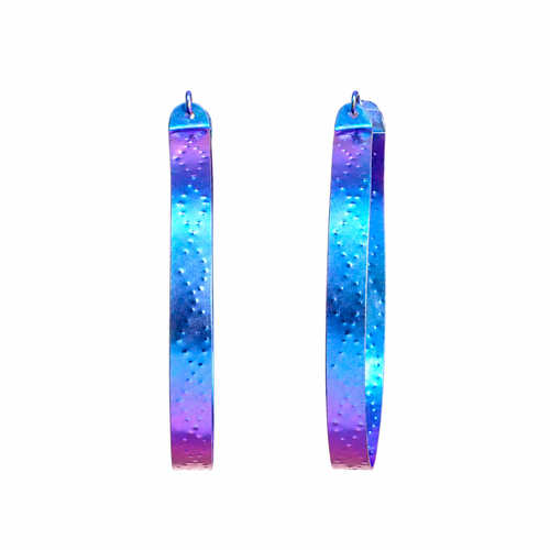 Large Blue Titanium Hoop Earrings