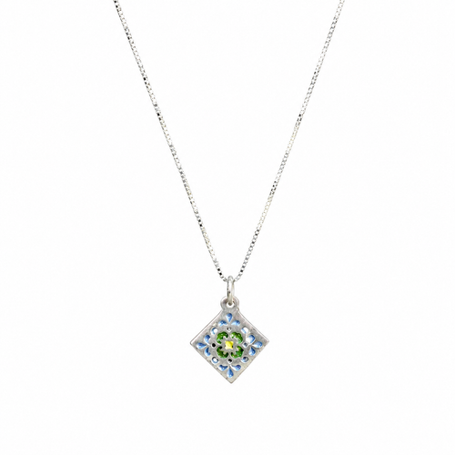 Tiny Aqua Enamel Tile Necklace
