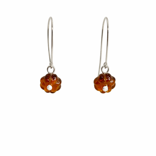 Dark Amber Flower Glass Earrings