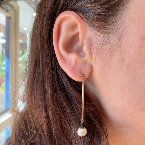 Ebony & Pearl Pyramid Earrings