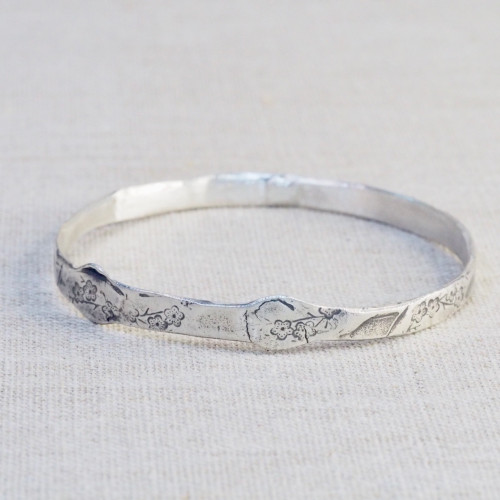 Silver Cherry Blossom Bangle