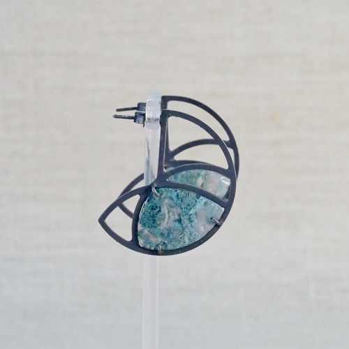 Grey Moss Agate Inclusion Hoop Earrings