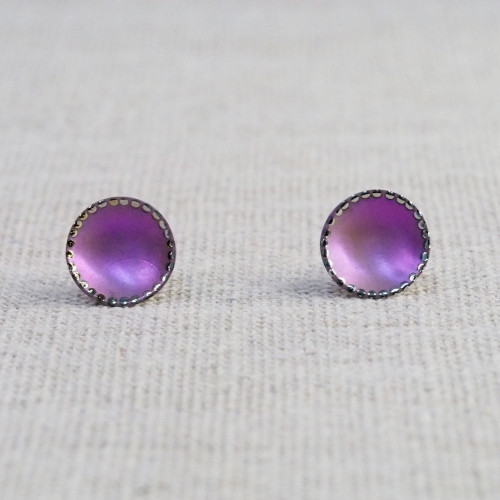 Mini Purple Dome Stud Earrings
