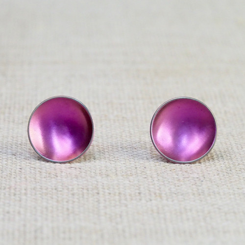 Purple Shine Dome Stud Earrings