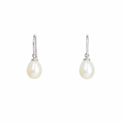 White Pearl Silver Drop Earrings
