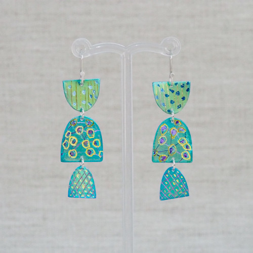 Green & Pink Textured Titanium Earrings