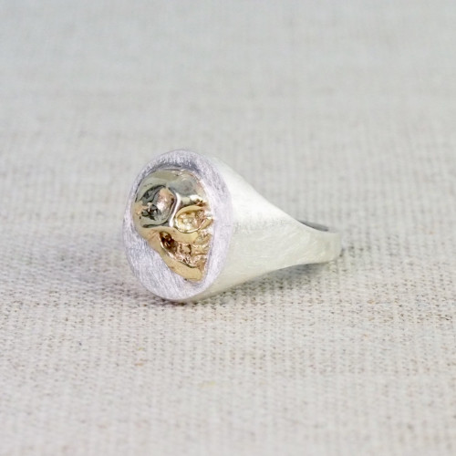 Gold & Silver Skull Cameo Signet Ring