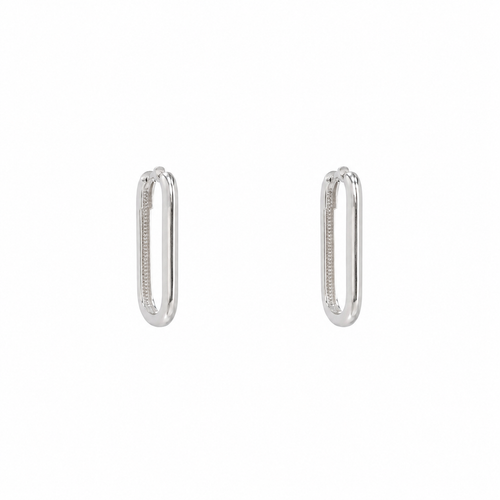 White Gold Long Paperclip Huggie Earrings