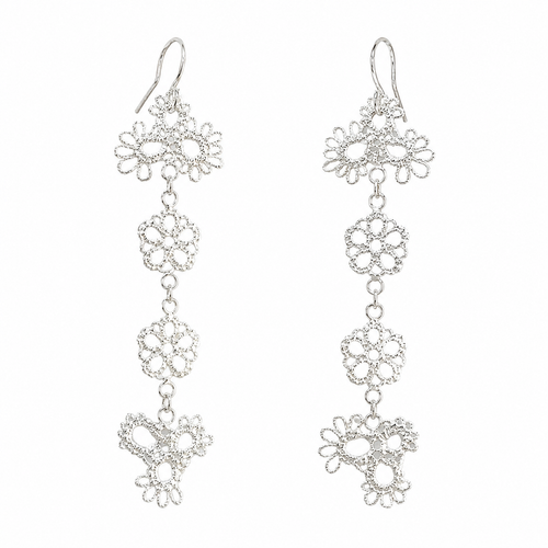 Long Silver Lace Flower Earrings
