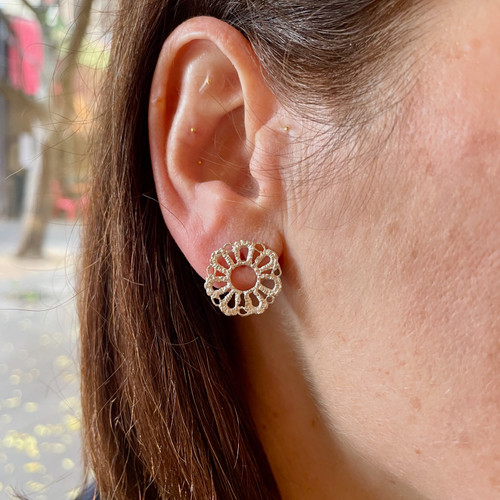 Silver Lace 6-Petal Stud Earrings