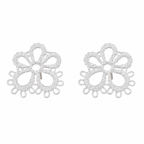 Silver Lace Daisy Stud Earrings