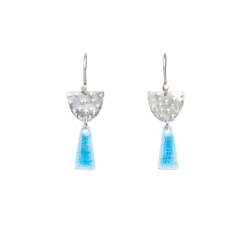 Textured Silver & Light Blue Enamel Earrings