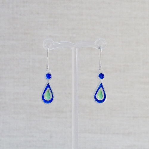 Navy & Green Enamel Drop Earrings
