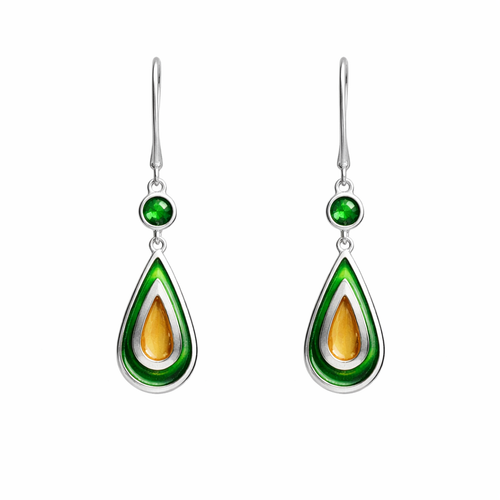 Green & Orange Enamel Drop Earrings