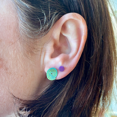 Lime Scribble Stud Earrings