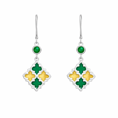 Green & Orange Panelled Enamel Earrings
