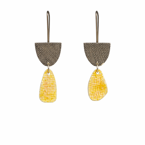 Textured Silver & Peach Enamel Earrings